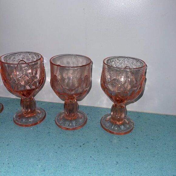 Tiffin Vintage Glass Franciscan Cabaret Wine Pink Lotus Flower Set Of 4 - Picture 7 of 7